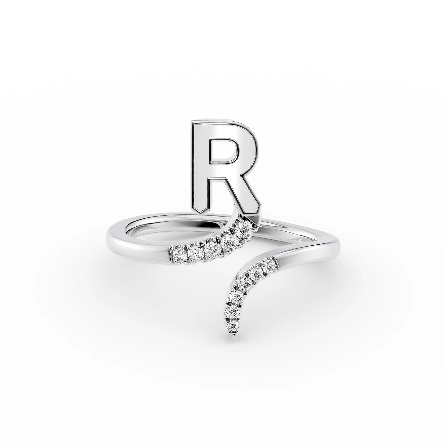 Iridescent stone ring-Initial Letter Dainty Ring