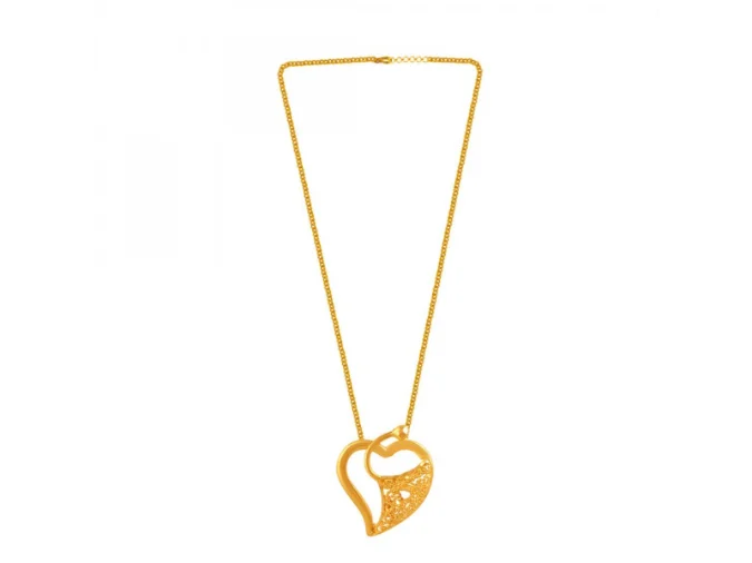 Frosted finish necklace-Intricately Designed Heart Shaped 22k Gold Chain Pendant