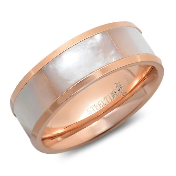 Retro emerald ring-Ladies 18k rose gold plated stainless steel mother of pearl band ring