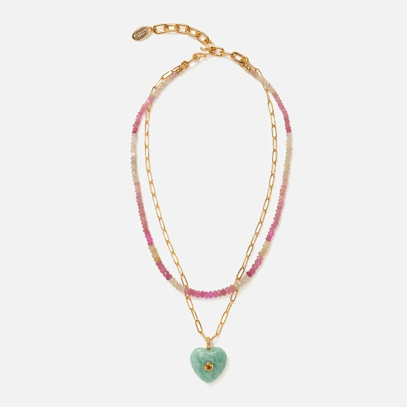 Dotted gem necklace-Lamai Heart Necklace in Berry