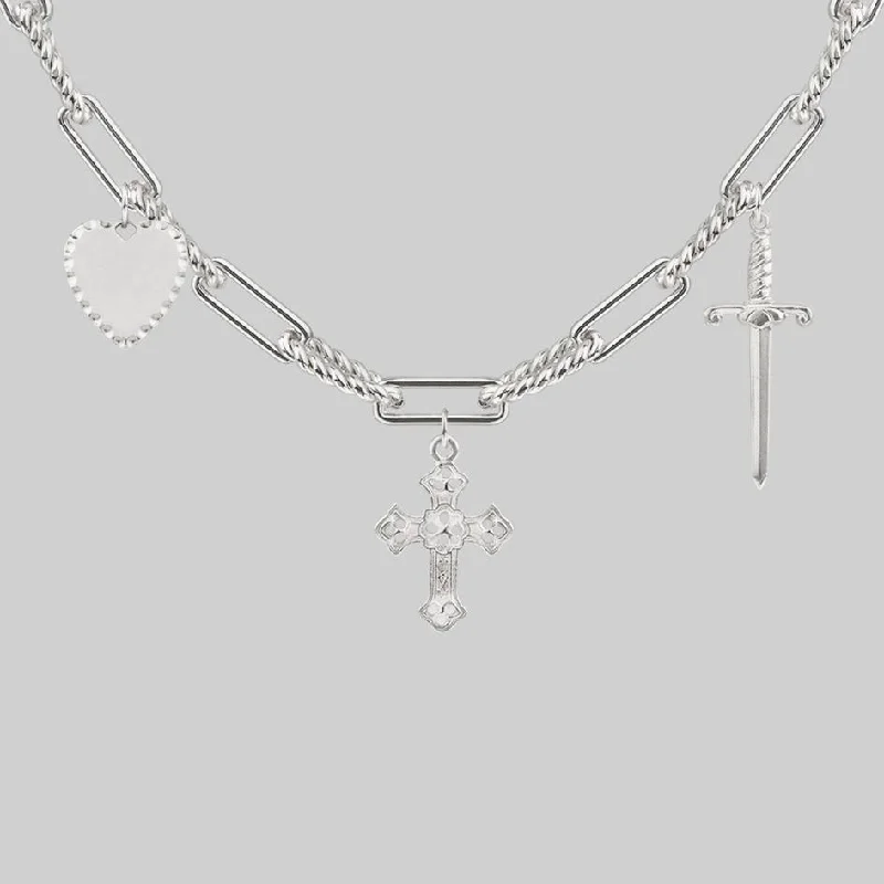 Radiant drop necklace-MANIFEST. Multi Charm Chain Necklace - Silver