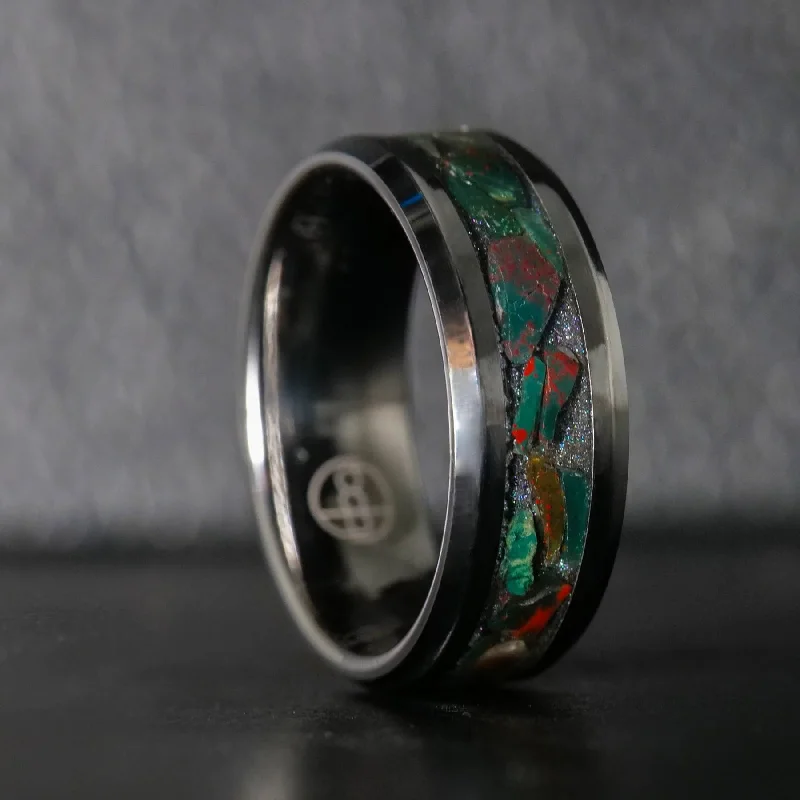 Tribal engraved ring-March Birthstone Ring | Bloodstone Glowstone Ring