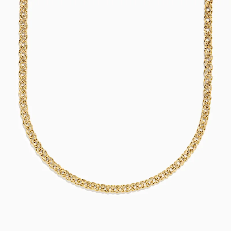 Polished stone necklace-14K Yellow Gold Hollow Interlock Links Chain Necklace 18"