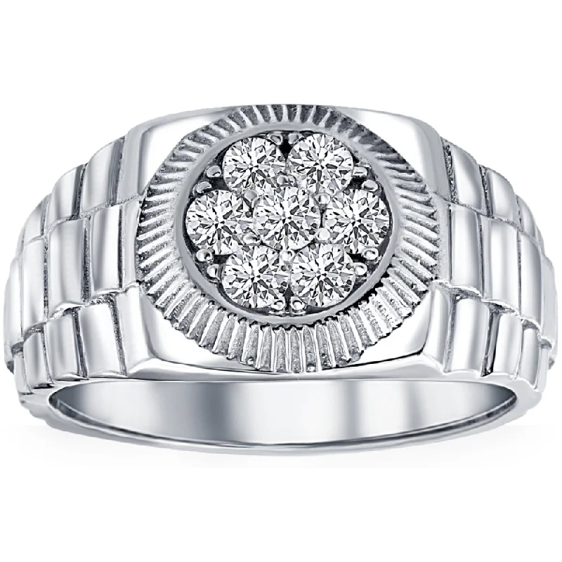 Chevron gem ring-Men's 3/4 Ct T.W. Diamond Ring 14k White Gold