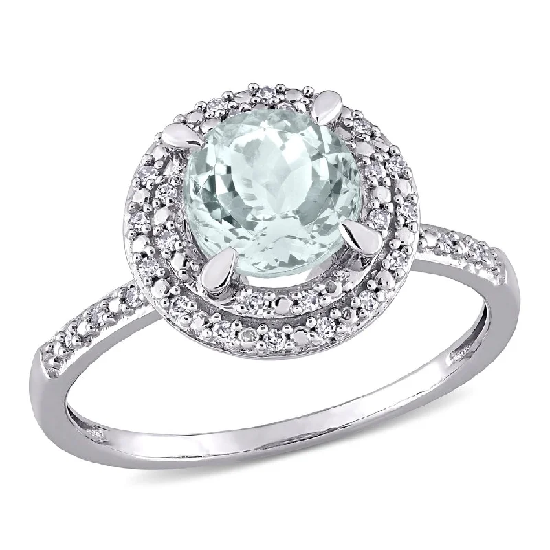 Futuristic diamond ring-Miadora 10k White Gold Aquamarine and 1/10ct TDW Diamond Double Halo Engagement Ring