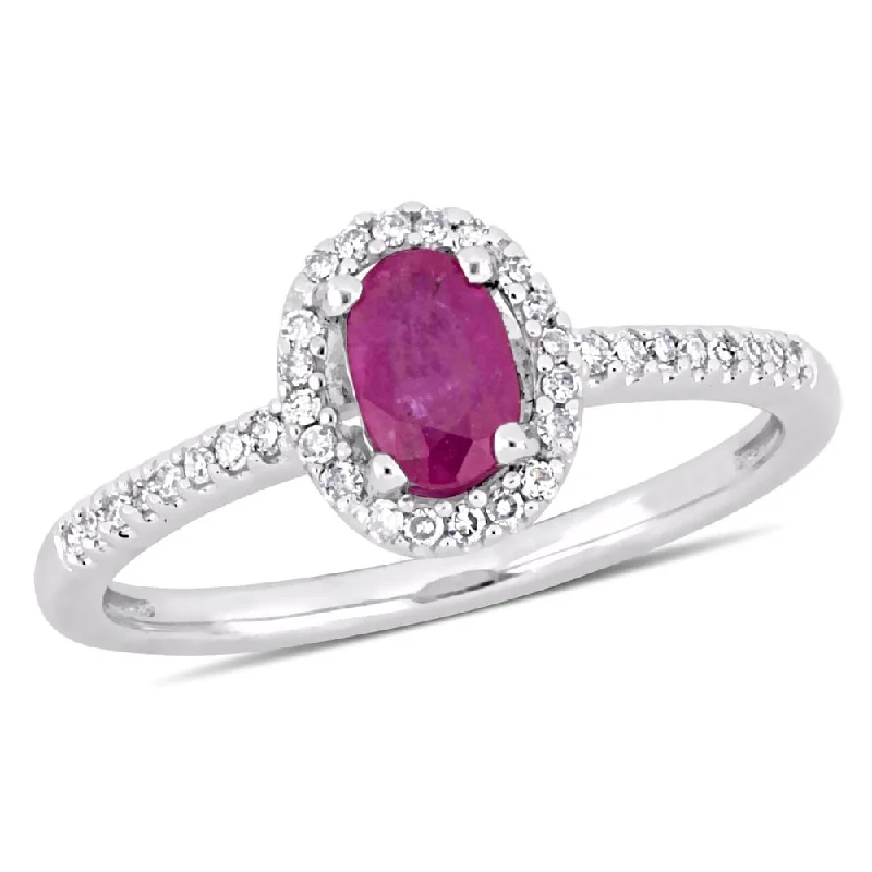 Etched design ring-Miadora 10k White Gold Ruby and 1/8ct TDW Diamond Halo Engagement Ring