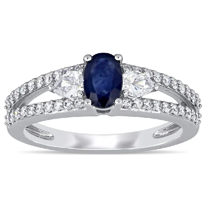 Baroque pearl ring-Miadora 14k White Gold Blue Sapphire and 1/2ct TDW Split Shank Engagement Ring