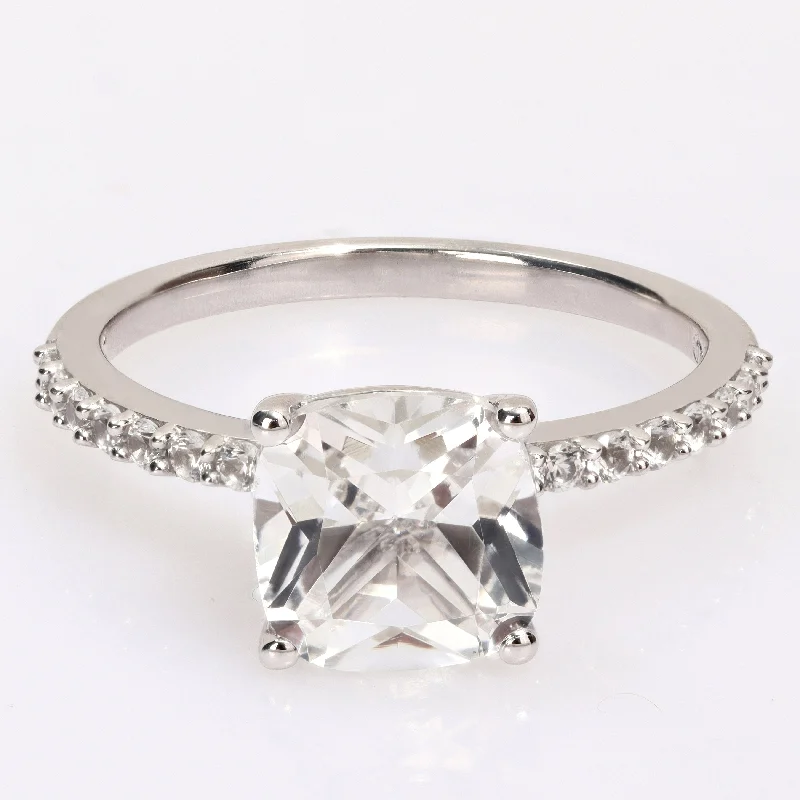 Matte rose ring-Miadora Cushion-cut Created White Sapphire Engagement Ring in 10k White Gold