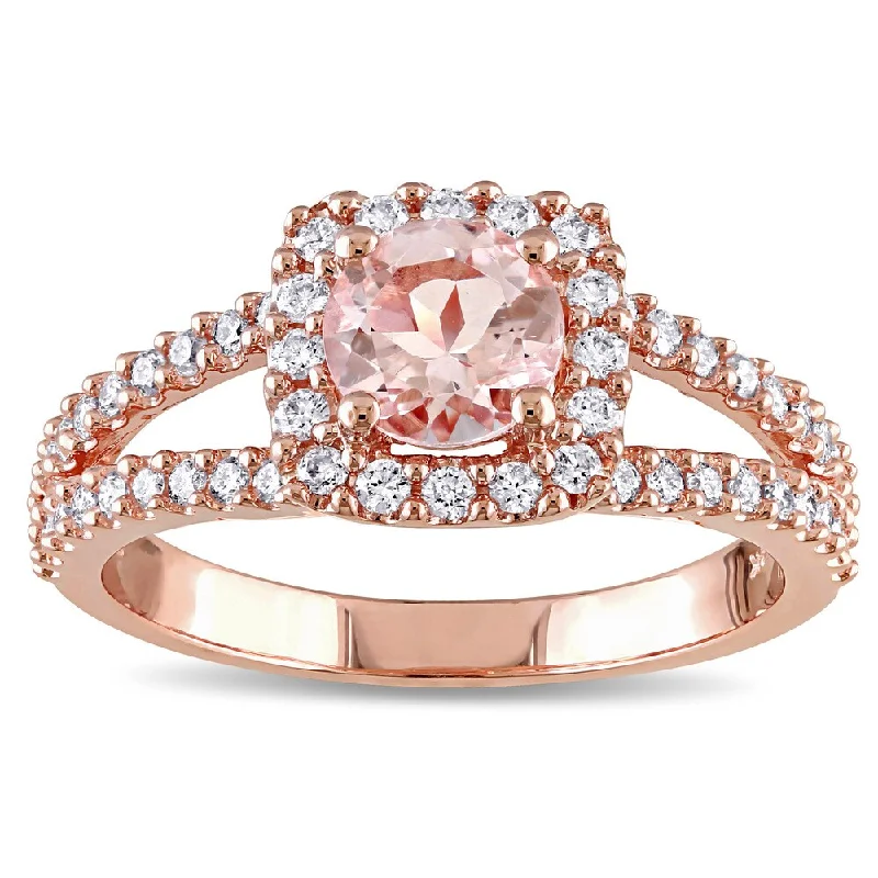 Polished rose ring-Miadora Signature Collection 14k Rose Gold Morganite and 1/2ct TDW Diamond Halo Split Shank Engagement Ring (G-H, I1-I2) - Pink