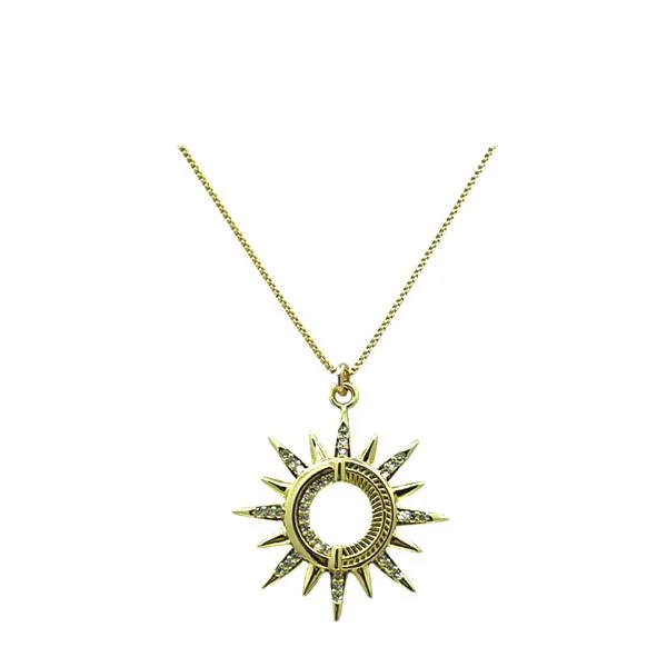 Rustic chain necklace-Micro Pave Sunburst Pendant: 18kt Gold Fill Necklace (NGCP46045)