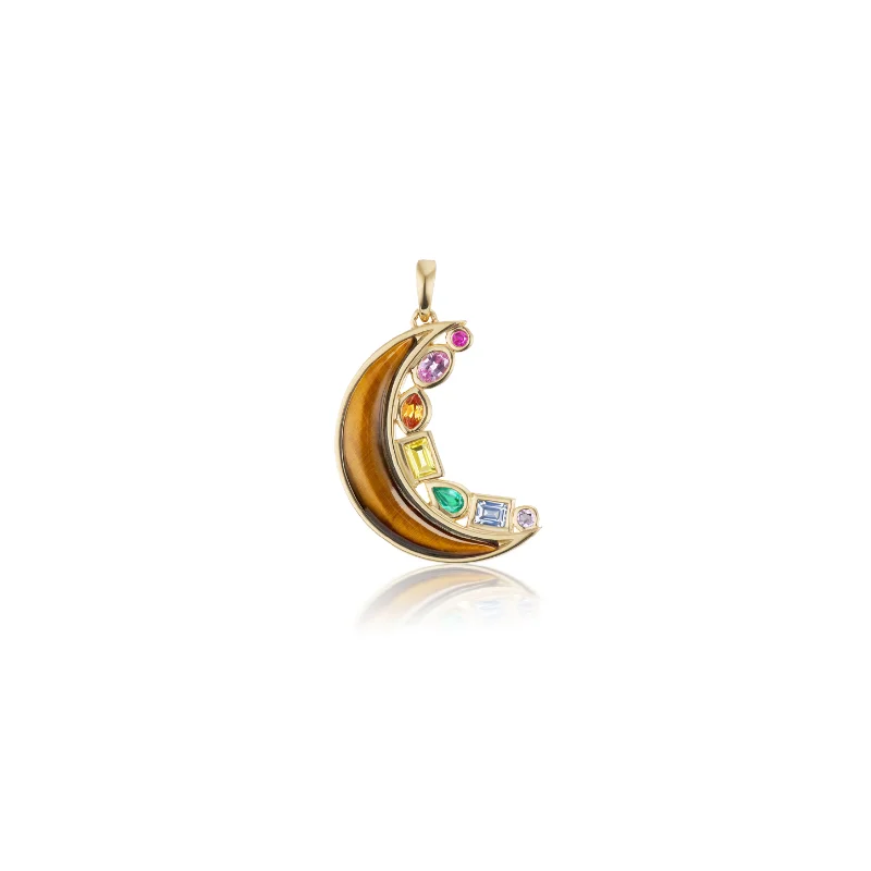 Sun motif necklace-Mini Crescent Moon Inlay Pendant