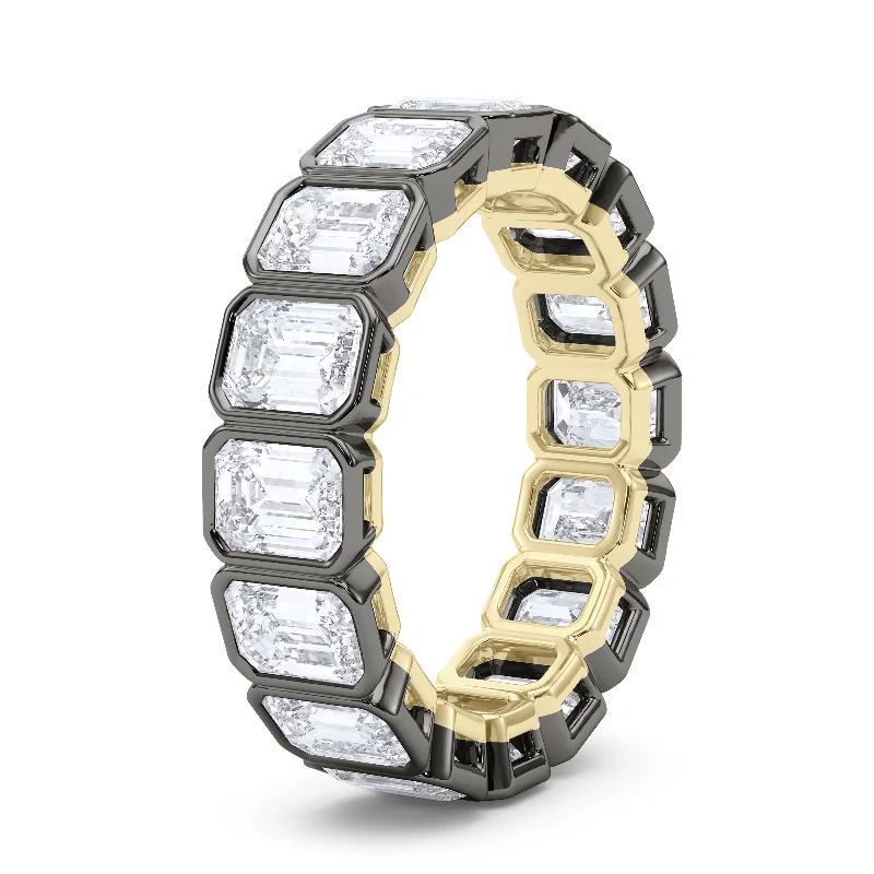 Flat-top ring-Mixed Metal Emerald Bezel Eternity Ring