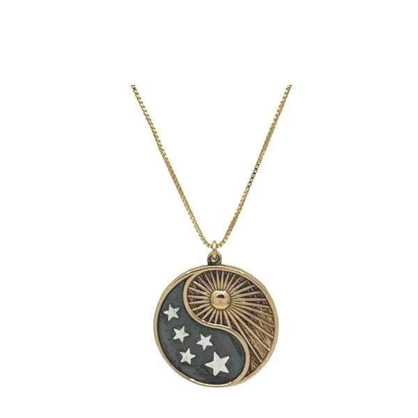 Cabochon necklace-Mixt Metal: Yin/Yang Sun and Stars (NGCP46YNYG)