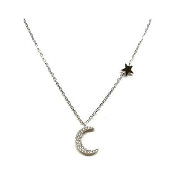 Delicate topaz necklace-Crystal Moon and Star Necklace: Sterling (NCS5/MNSTR)