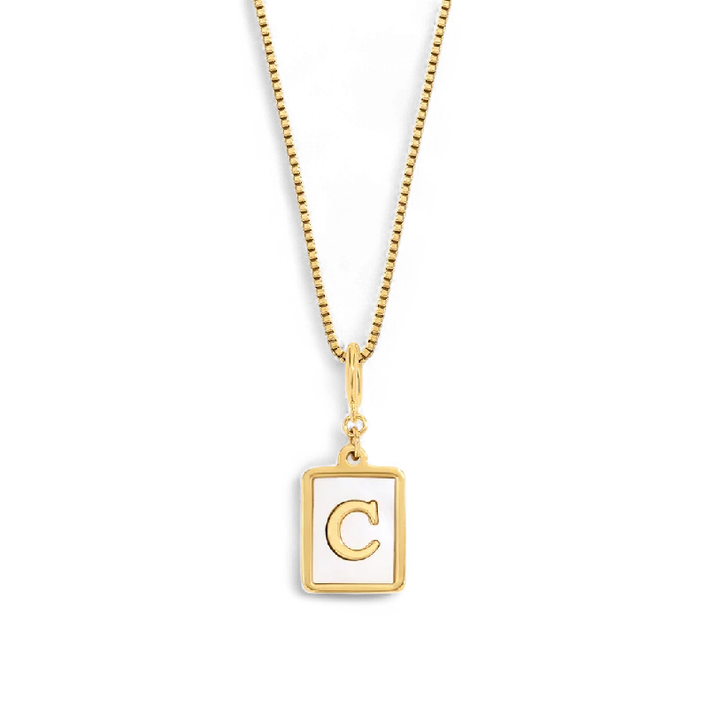 Two-stone necklace-Mother of Pearl Initial Card Necklace | Box Chain