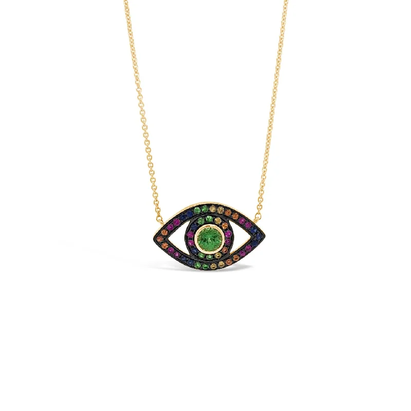 Polished rose necklace-Multicolor Gemstone Evil Eye Necklace