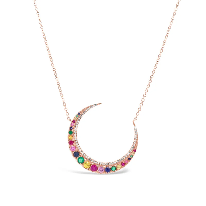 Bold moonstone necklace-Rainbow Crescent Moon Necklace