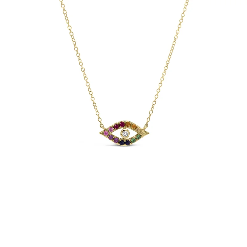 Five-stone necklace-Rainbow Gemstone Evil Eye Necklace