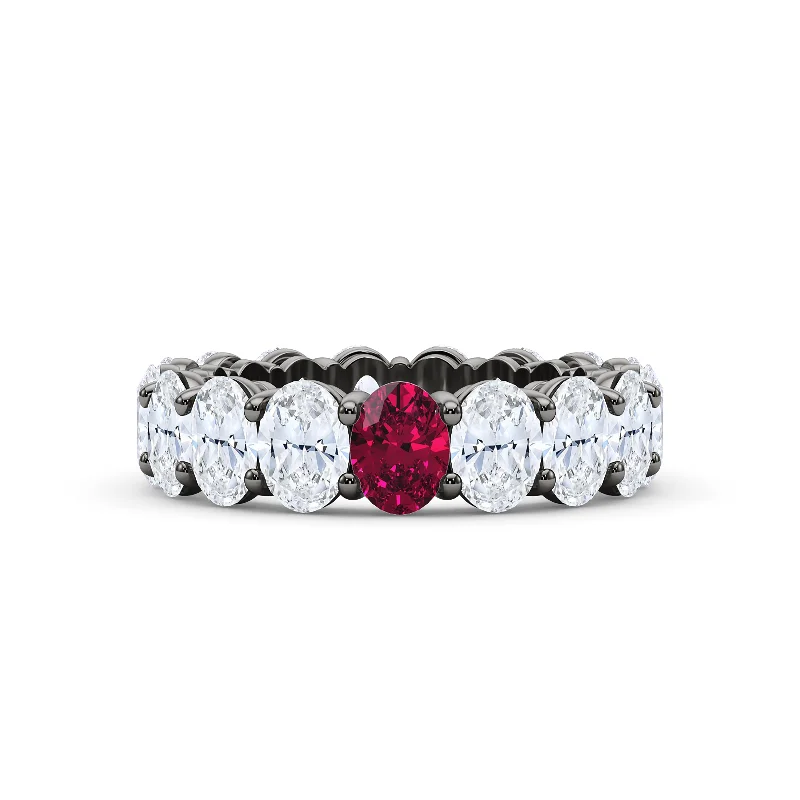 Lightweight silver ring-Oval Cut Diamond & Birthstone Eternity Band