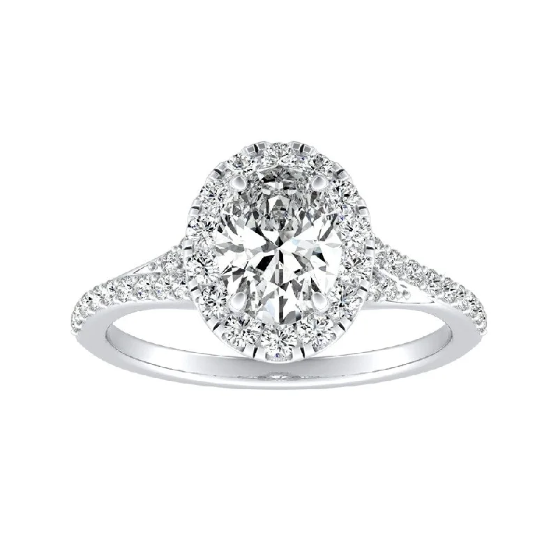 Tapered gem ring-Oval Shape 3/4cttw 18k Gold Halo Diamond Engagement Ring by Auriya (H-I, SI1-SI2)