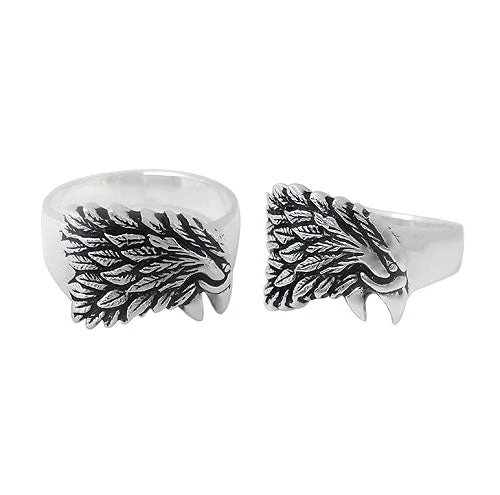 Narrow-set ring-Oxidized plated on Sterling Silver, eagle ring with detail. Approx size: 15mm Width.