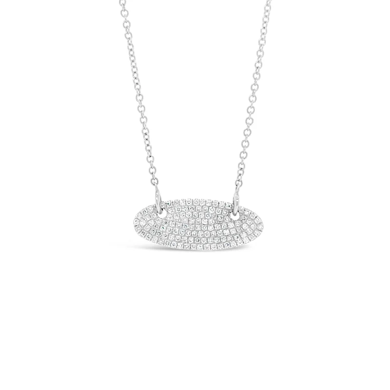 Modern ruby necklace-Pave Diamond Vertical Oval Pendant Necklace