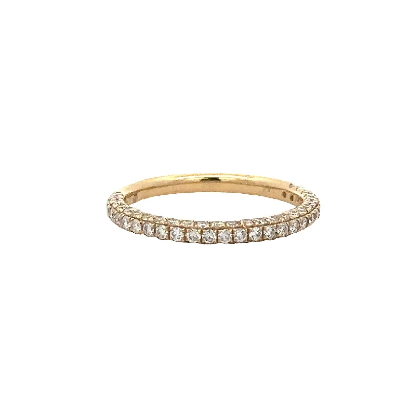 Polished rose ring-Pave Set Round Brilliant Cut Diamond Band in Yellow Gold