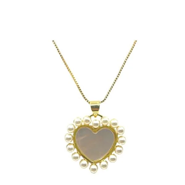 Polished rose necklace-Pearl 18kt Gold Fill Heart Necklace (NGCP633)