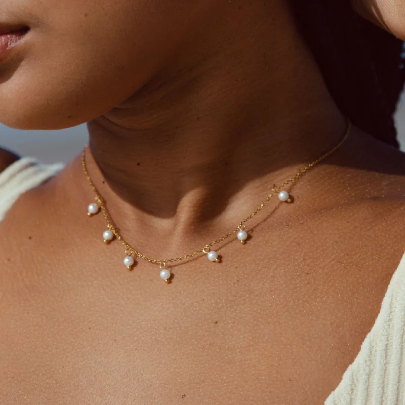 Floral cluster necklace-Pearl Droplet Necklace