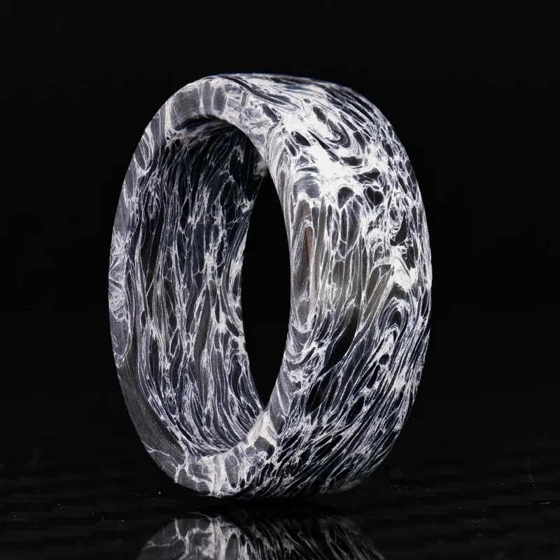 Subtle silver ring-Polar Burl Carbon Fiber Ring