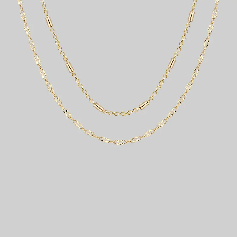 Engraved initial necklace-PURITY. Delicate Double Chain Necklace - Gold