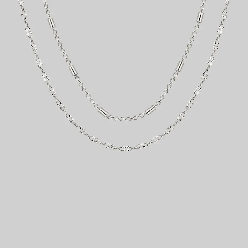 Lightweight silver necklace-PURITY. Delicate Double Chain Necklace - Silver