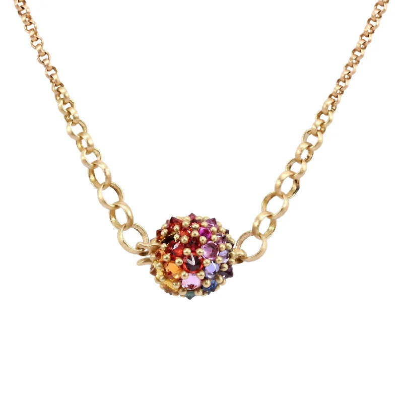 Sparkling crystal necklace-Rainbow Sputnik Necklace with Rolo Chain