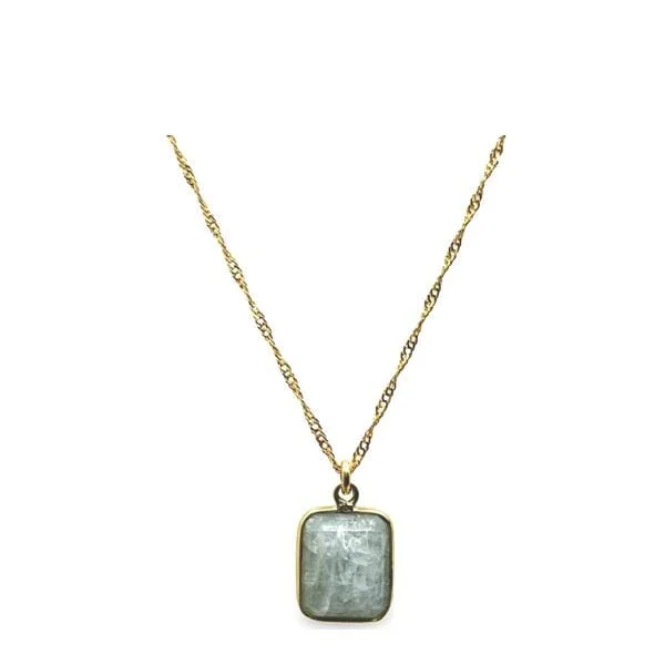 Statement onyx necklace-Rectangular Semi Precious Stone Necklace: Aquamarine (NCP7080AQ)