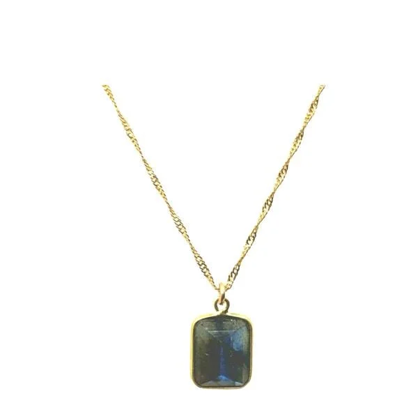 Concave necklace-Rectangular Semi Precious Stone Necklace: Labradorite (NCP7080LD)