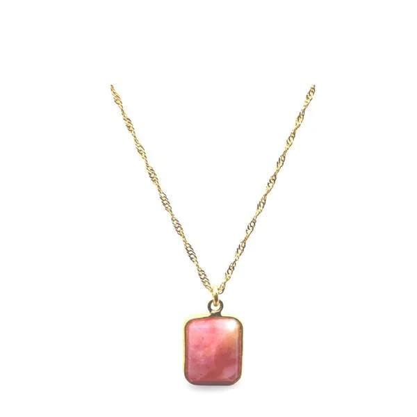 Tension-set necklace-Rectangular Semi Precious Stone Necklace: Pink Opal (NCP7080PO)