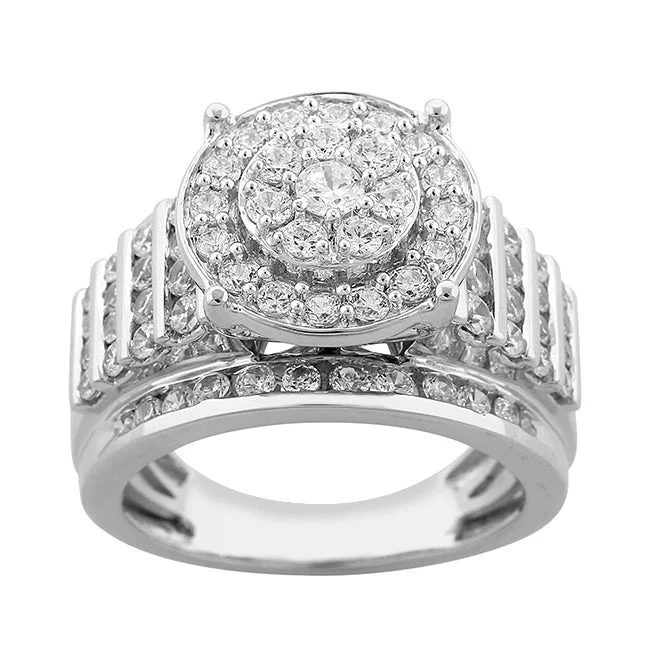 Floral cluster ring-Red Hot Deal 2 CTW Diamond Engagement Ring in 10KT White Gold