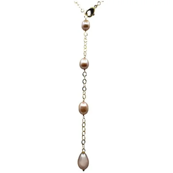 Glossy black necklace-Rice Pearl and Gold Fill Lariat: Pink (NGL340PK)