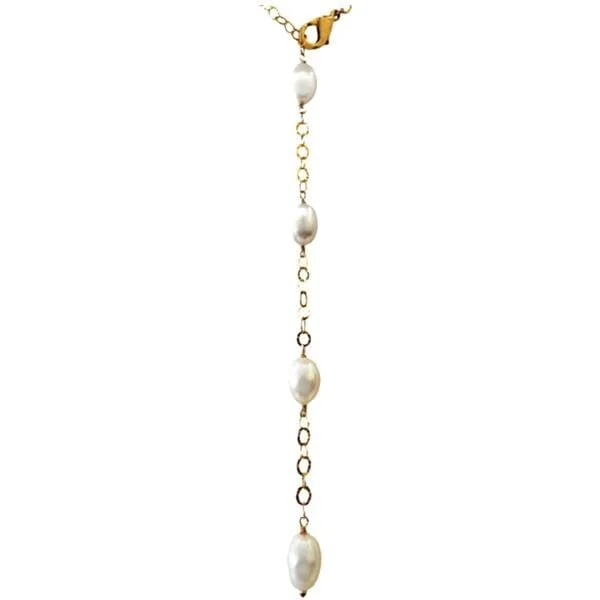 Baroque pearl necklace-Rice Pearl and Gold Fill Lariat: White (NGL340W)