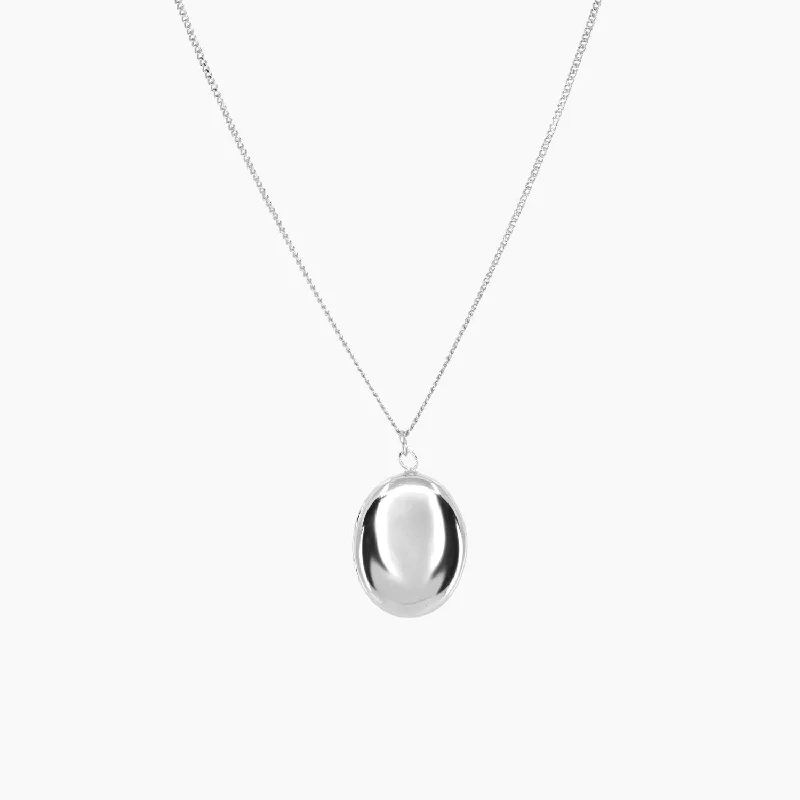 Dotted gem necklace-Roma Oval Locket Necklace (Silver)