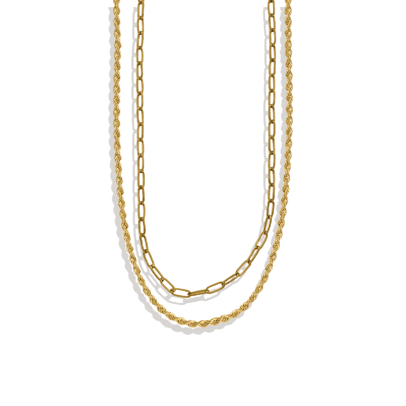 Simple topaz necklace-Rope + Paperclip Chain Set