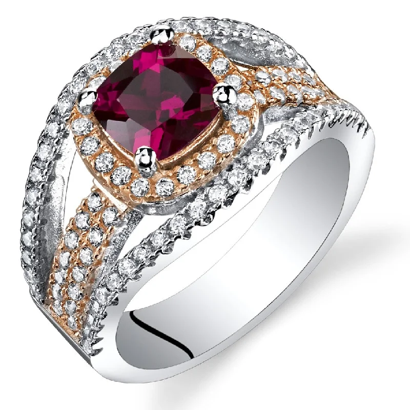 Glittering diamond ring-Rose Tone Sterling Silver 1.25 ct Created Ruby Ring