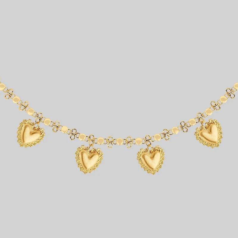 Wire-twist necklace-ROYAL FLUSH. Floral Heart Charm Collar - Gold