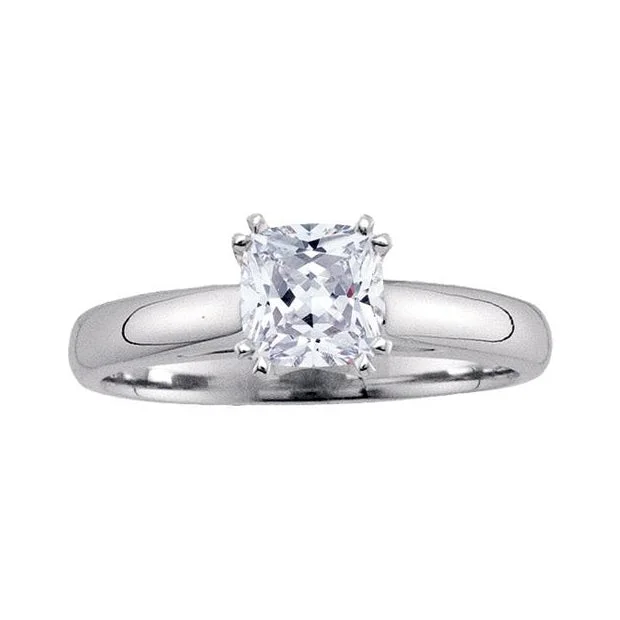 Zigzag pattern ring-Royale 1 CTW Cushion Diamond Solitaire Engagement Ring in 14KT White Gold