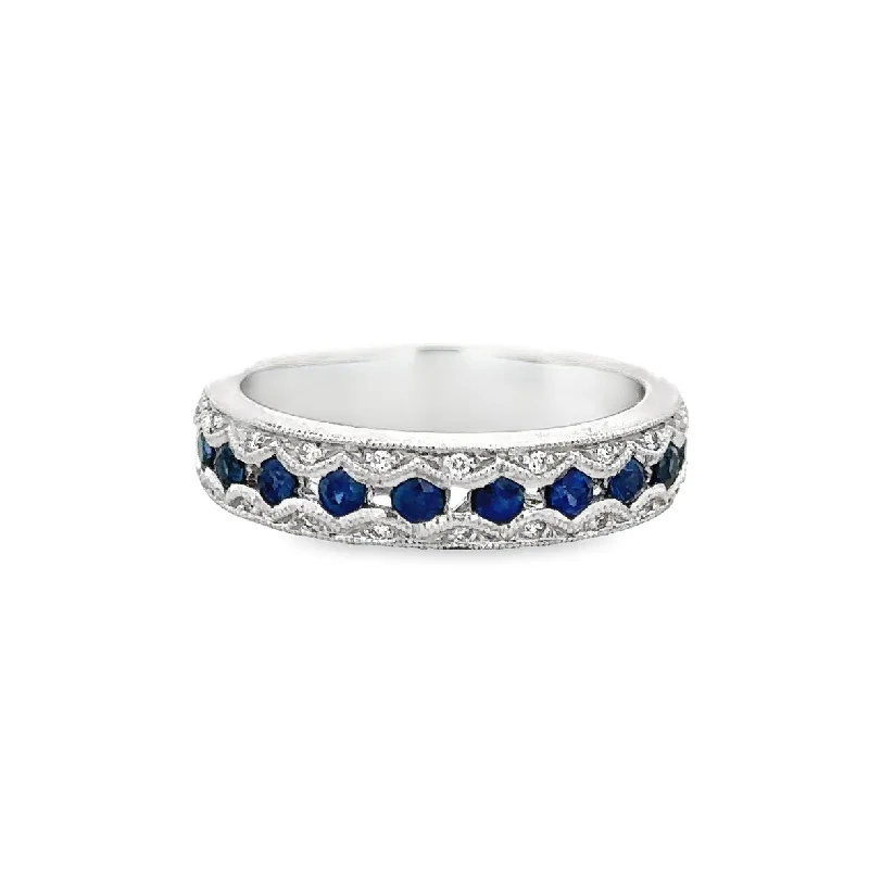 Polished rose ring-Sapphire and Diamond Band in White Gold