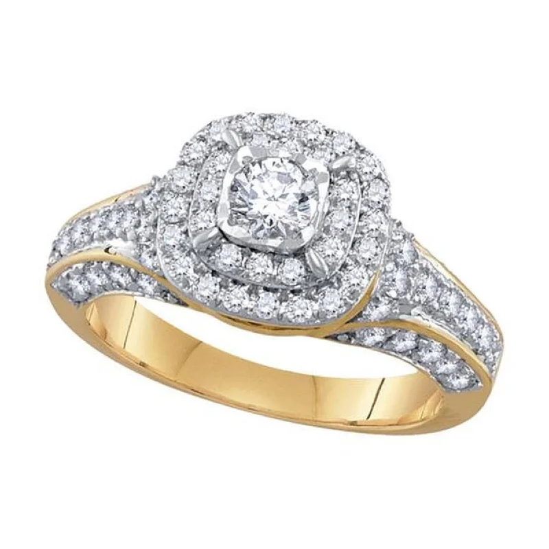 Bold gold ring-Signature 1 CTW Diamond Halo Engagement Ring in 14KT Yellow Gold