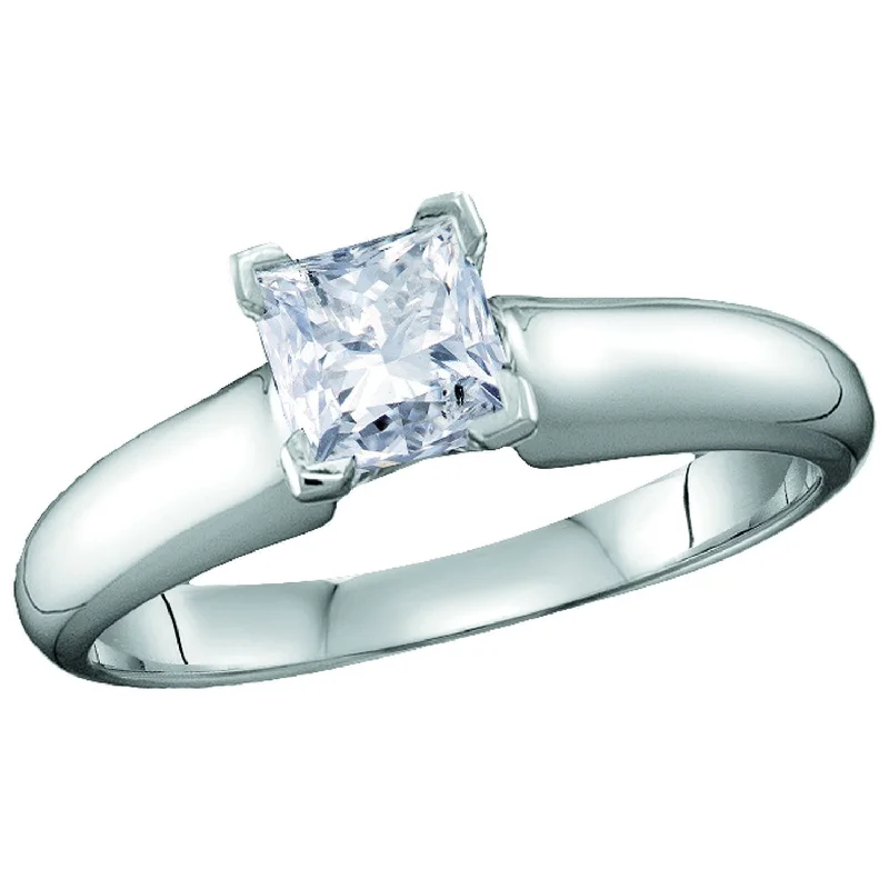 Three-stone ring-Signature Certificate 1/2 CTW Princess Cut Diamond Solitaire Engagement Ring in 14KT White Gold