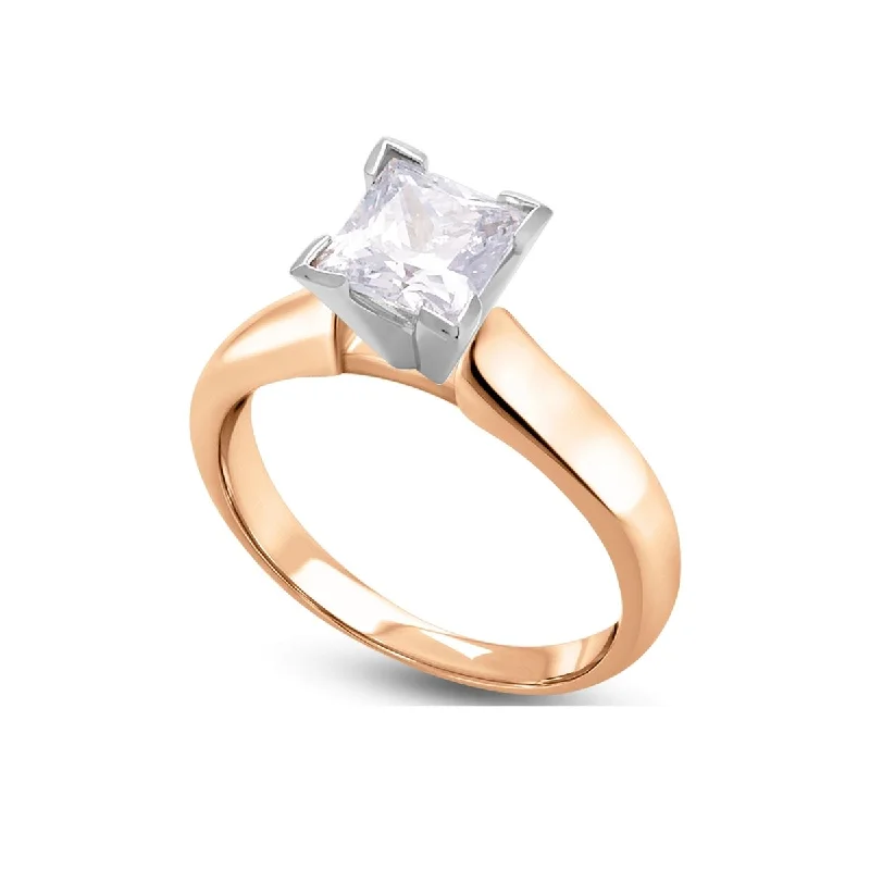 Pear-shaped ring-Signature Certificate 1/3 CTW Princess Cut Diamond Solitaire Engagement Ring in 14KT Rose Gold