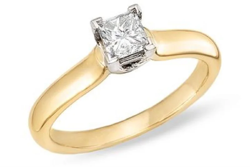 Textured silver ring-Signature Certificate 1/3 CTW Princess Cut Diamond Solitaire Engagement Ring in 14KT Yellow Gold