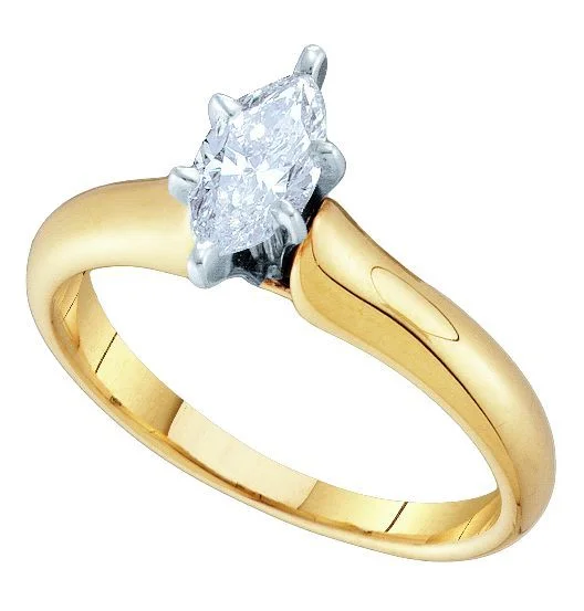 Laser-cut ring-Signature Certificate 1 CTW Marquise Diamond Solitaire Engagement Ring in 14KT Yellow Gold